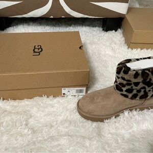 UGG Tan Boots with Leopard Print Cuff